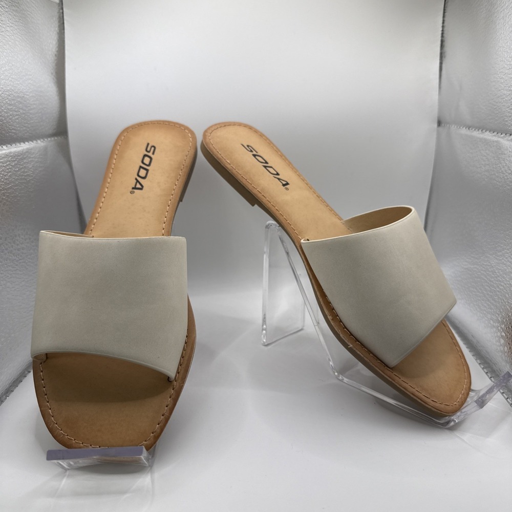 Soda‎ Airway-S Flat Sandals Slides Slip On Cream In Color Size 9